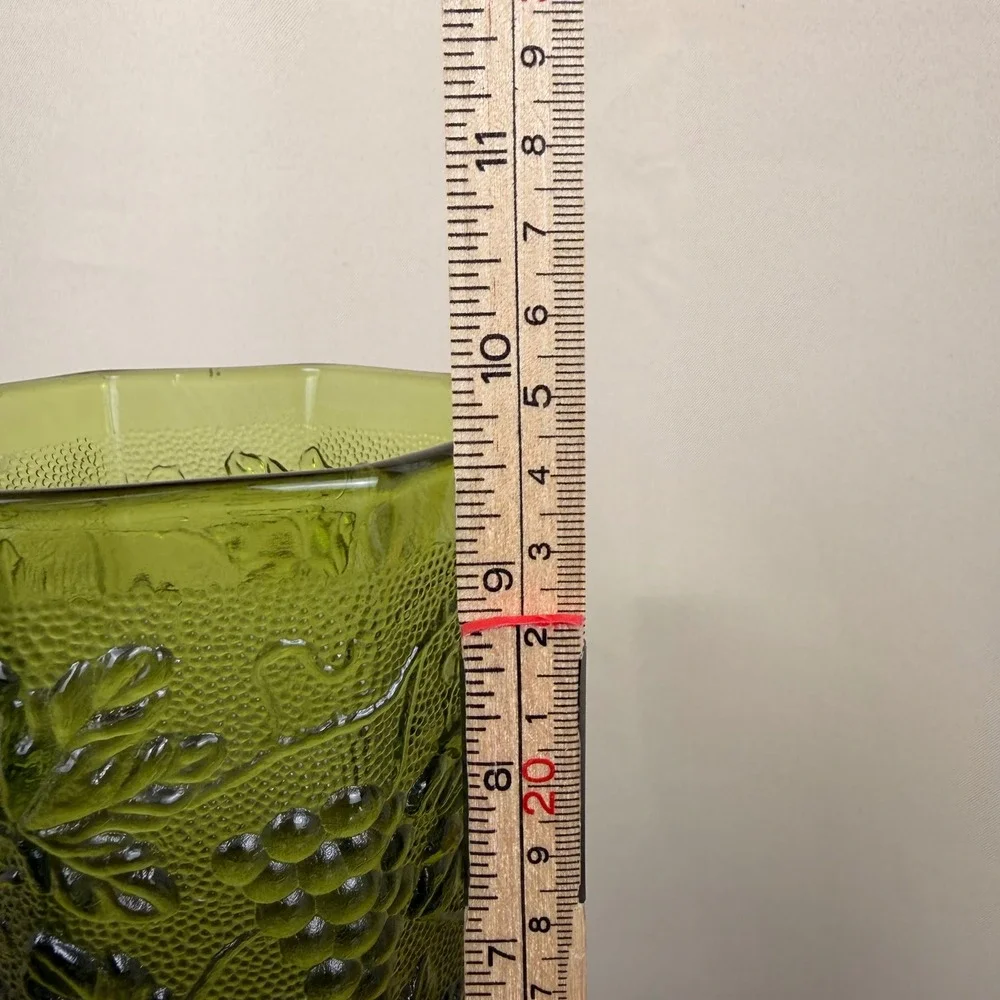 Indiana Glass Harvest Grape Olive Green Vintage Pedestal Vase 10 Inch Heptagon